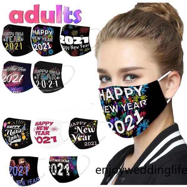 

2021 christmas happy new years disposable face masks 3 layer earring face dustproof mouth mask mascarillas