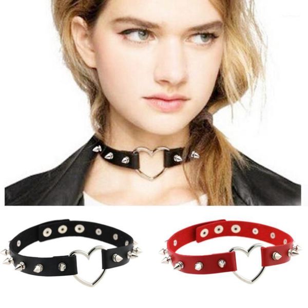 

new punk spike rivet heart gothic choker necklace women men pu leather collar choker necklace party jewelry1, Silver