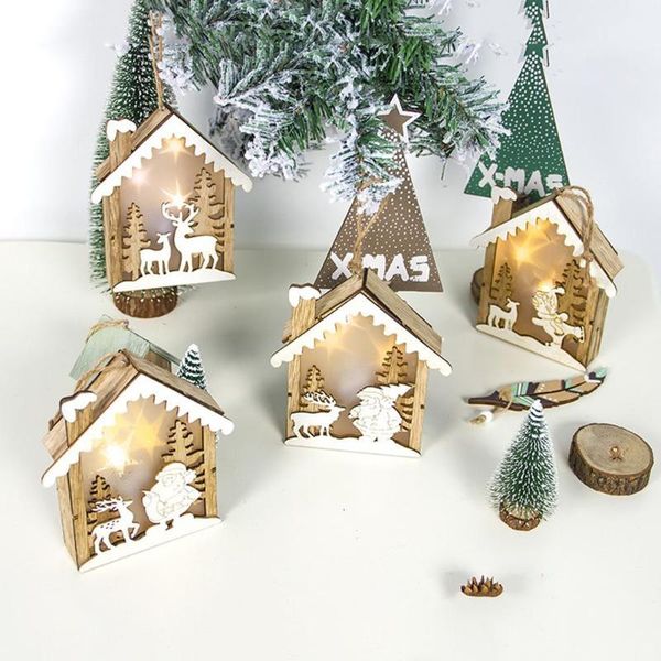 

lightweight wooden log cabin shape cabin light up ornament hanging christmas xmas tree l window decor christmas decoration1