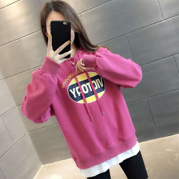 

spring women's loose korean hooded fake two-piece coat, Black
