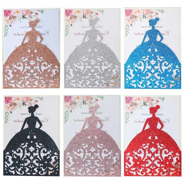 

10pcs/set pretty girl holiday invitations card hollow glitter paper envelopes e56e