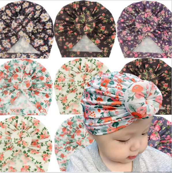 

new arrival tie-dye flower print baby bandanas hats fashion kids newborn cute hat caps headwear infant boys girls hair jewelry g20302, Slivery;white