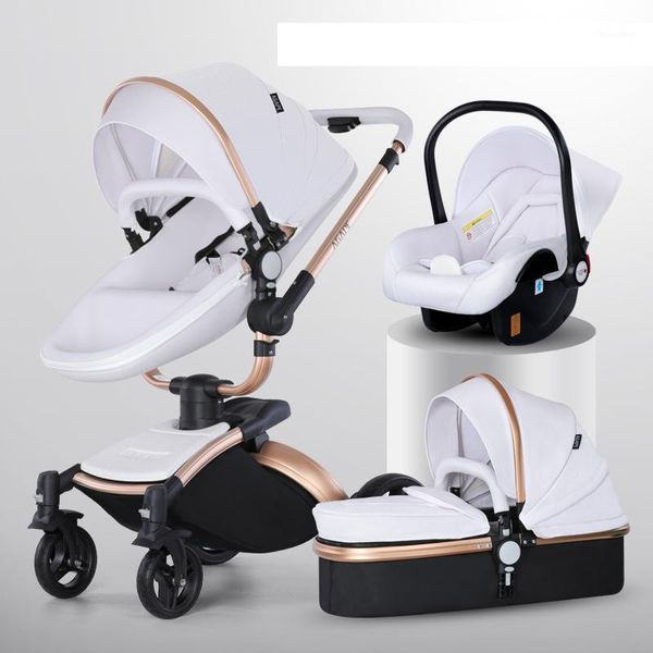 

baby stroller 3 in 1 luxury pram for newborn carriage pu leather high landscape trolley car 360 rotating baby pushchair shell1