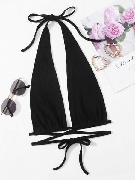 

plunging neck crisscross tied backless halter 18s6#, White