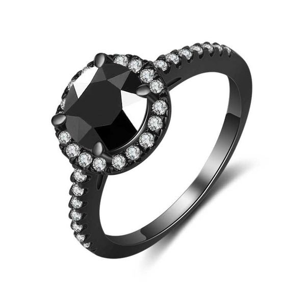 

cluster rings personality retro jewelry black color zircon gemstones finger ring for women wedding engagement party gift accessories, Golden;silver