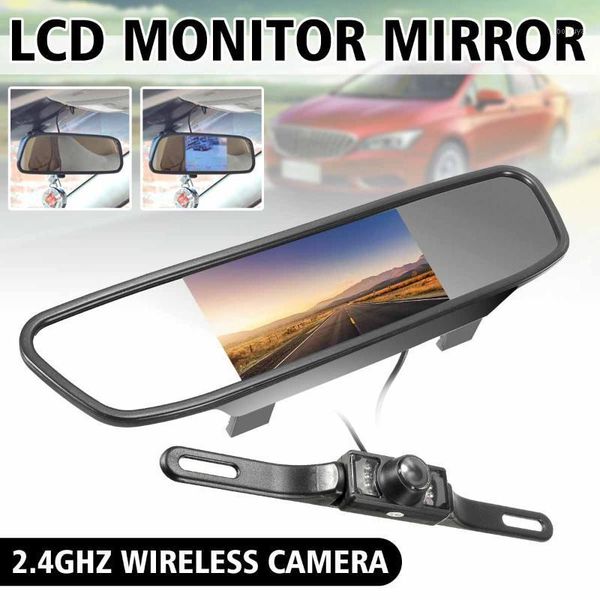 

wireless reverse car rear view camera 4.3" tft rearview mirror monitor hd video parking led night vision ccd backup cameras kit1
