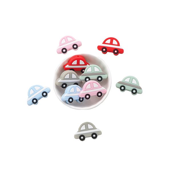 

chenkai 10pcs silicone car beads baby cute teething colorful oral care for infant diy newborn teether pendant shower gift y1221