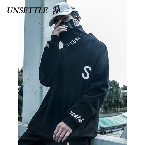 

unsettle turtleneck fleece pullover hoodied men hoodies oversize streetwear sweatshirts hip hop harajuku male high neck 1, Black