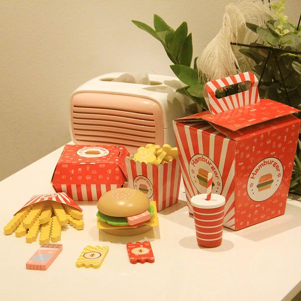 Gioca a casa Giocattoli per bambini Chips di hamburger in legno Set Gioco da cucina Ragazzi e ragazze Regalo Simulazione Cibo e gioco LJ201009