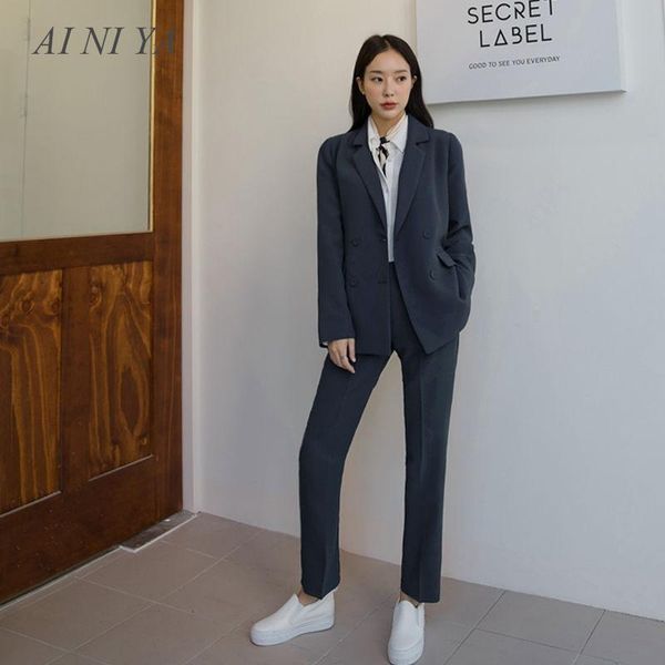 

women's pants suits women's business casual suits uniforms two-piece double-breasted jacket + pants, White