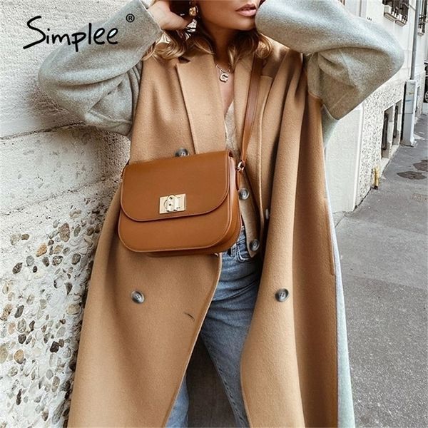 Simplee Elegante cammello donna cappotto di lana lungo causale inverno moda donna cappotti giacca High street diviso caldo cappotto autunnale 201218