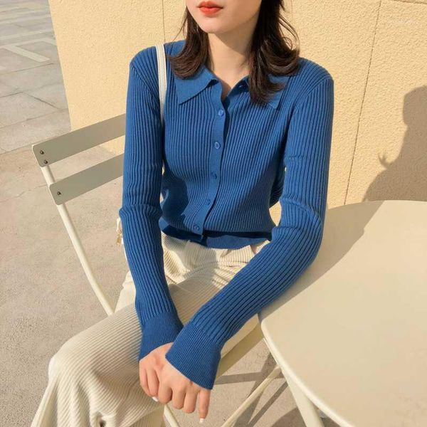 

slim solid color sweaters female new elastic wild personality full-sleeve single breasted turn-down collar women knitted sweater1, White