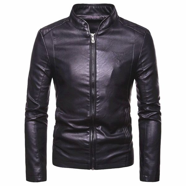

men autumn new motorcycle causal pu leather warm jacket coat men spring fashion masculinas windproof jacket overcoat men 201215, Black
