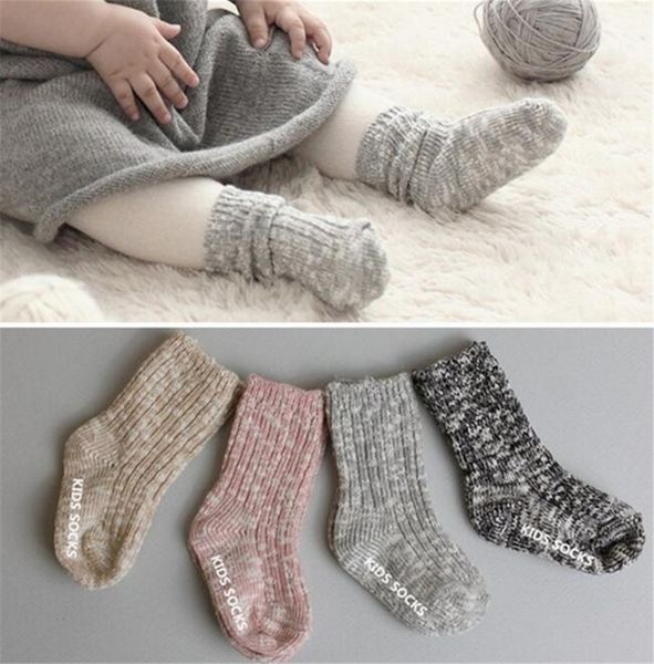 

0-4 years baby kids winter socks confetti mid level long stockings antiskid toddlers floor sock shoes 10 colors solid loose socks ly11263, Pink;yellow