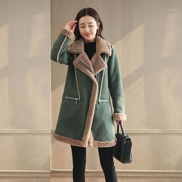 

duoupa cotton women's mid-length korean version 2020 new winter harajuku coat deerskin velvet lamb wool thick cotton jacket1, Black