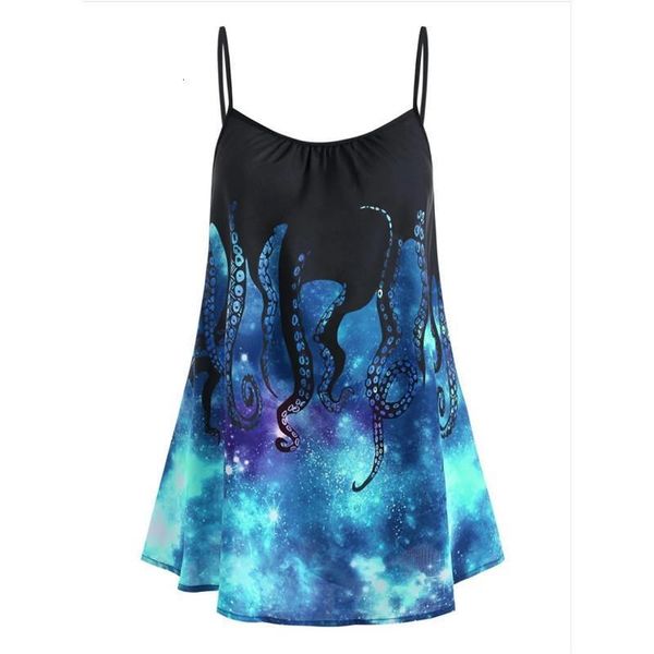 

womens summer ocs print camisole ete femme plus size 3d starry sky printing spagetti strap 5xl women casual cami, White