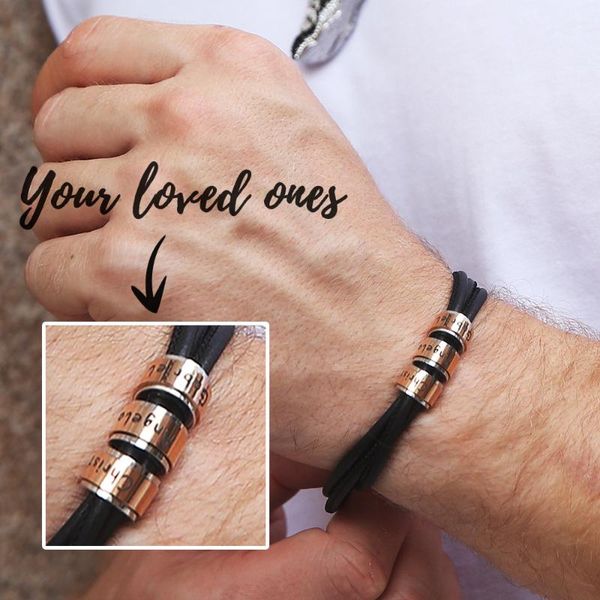 

tennis custom diy names roll beads leather bracelets for men stainless steel personalized famliy words multilayer wrap bracelet, Golden;silver