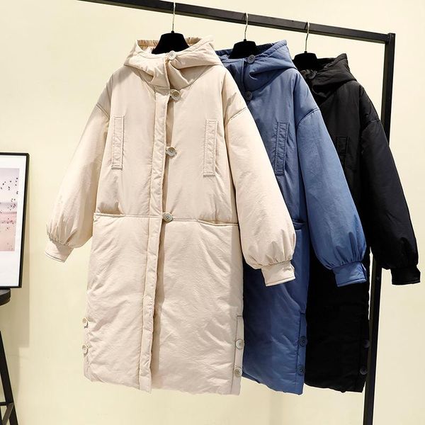 

winter women down jackets warm thick outerwear hooded female parkas long light jackets fashion bf clothing ins winter parkas, Black
