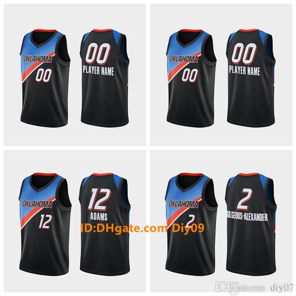 

city 2 shai gilgeous-alexander oklahoma city thunder 3 chris paul 12 steven adams 2020-21 city basketball jerseys black, Black;red