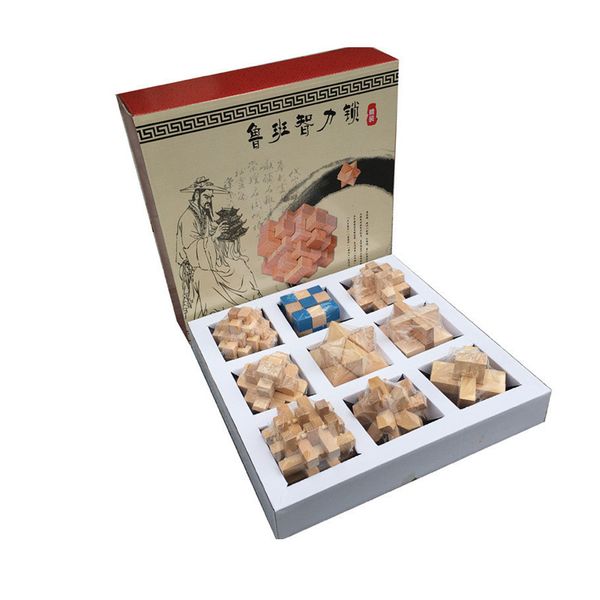 

9pcs/set beech 3d handmade ming lock luban lock wooden toys adults puzzle children educational toy christmas gift