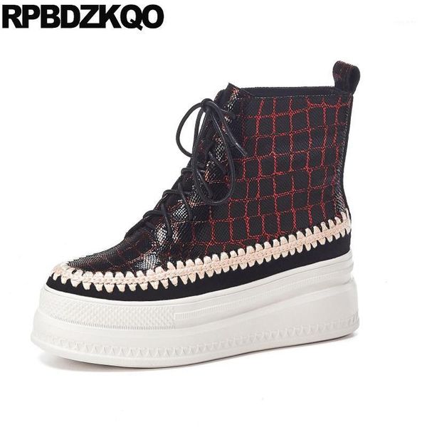 

brand women winter boots genuine leather vintage high heel faux fur wine red booties shoes flatform snake snakeskin wedge patent1, Black