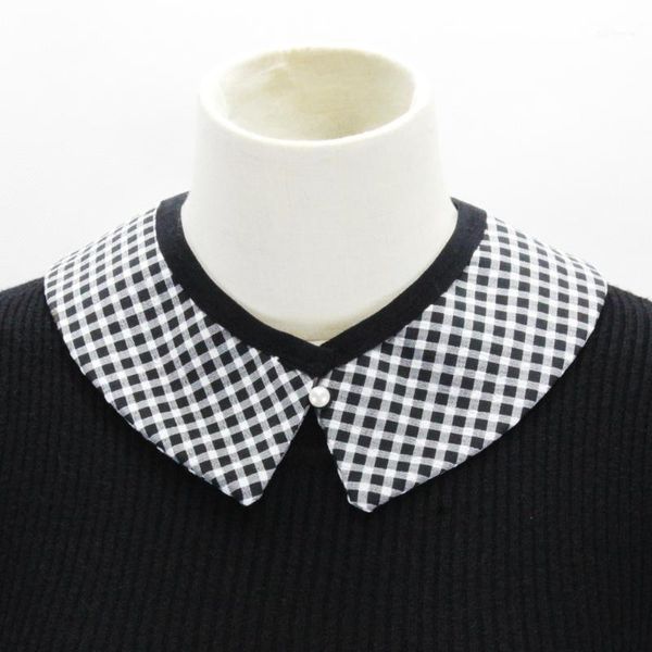 

plaid fake collars for women doll lapel detachable collar sweater blouse neck shawl wrap female faux false collars1, Black;gray
