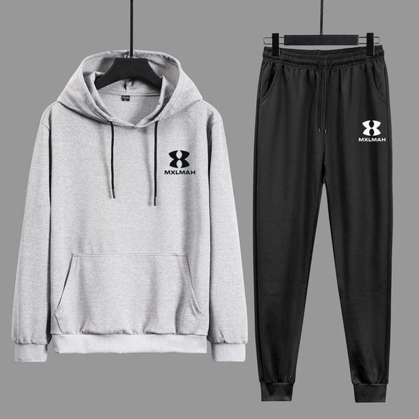 

sports spring and autumn round collar sweater trend handsome men's casual suit, Gray