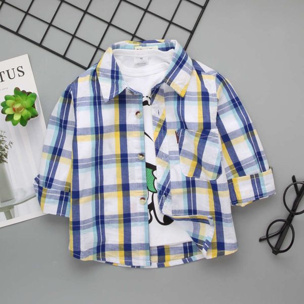 

4 plaid boys' long sve cotton small children's inch 6 thin spring and autumn 1-8 years old 3 baby shirt, White;black
