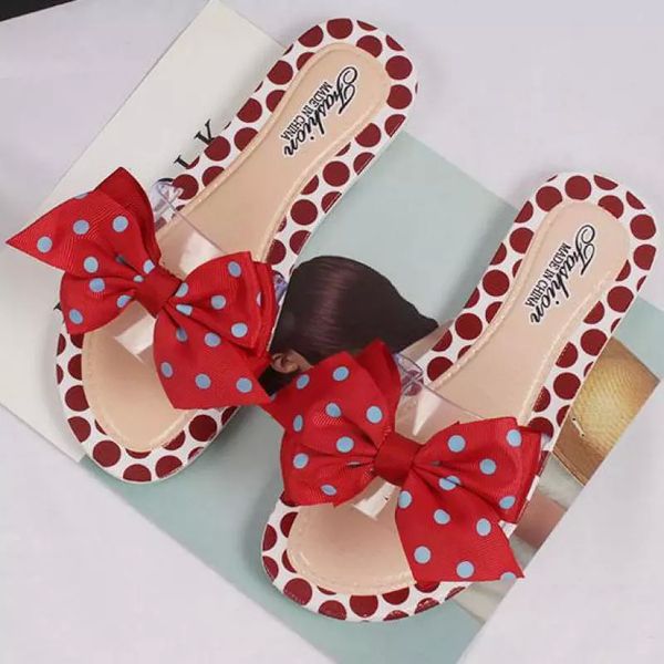 

sweet women flip flops beach slippers summer shoes non-slip soft lady bow wave point student slides sandals home indoor flats #a41r, Black