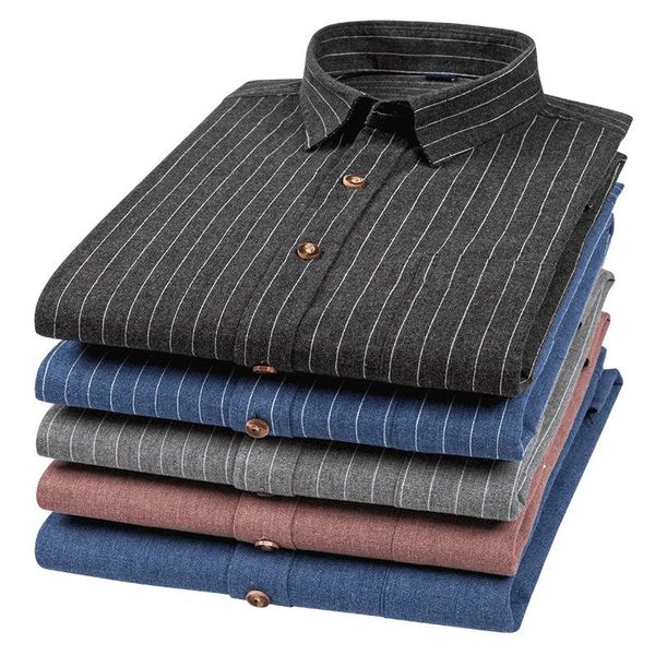 

7xl 6xl 100% pure cotton casual striped plaid shirt long sleeved shirts for men high-grade color spinning business retro clothes, White;black