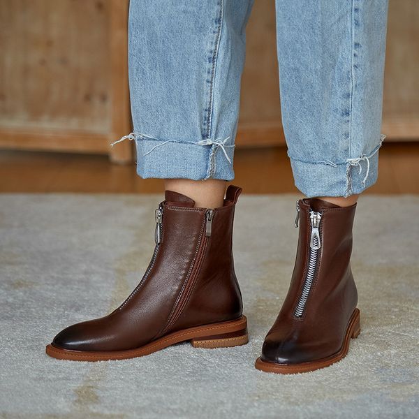 

fedonas fashion zipper women ankle boots with heels genuine leather thick heels shoes woman 2020 new working party winter boots, Black