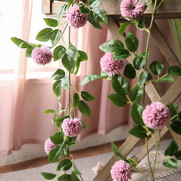 

chencheng 180 cm artificial flower vine ball pompon mum fake plant leaf garland dandelion wedding wall hanging home decoration