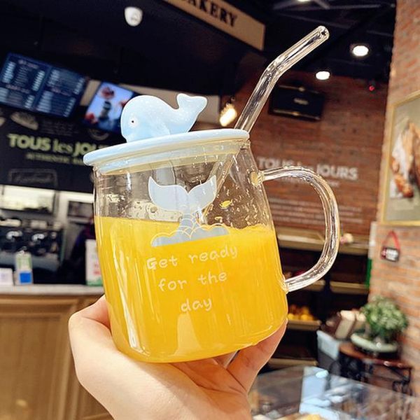 

creative office glass with lid handle juice cup male and female transparent milk cup with spoon and glass straw wmtwab bdesybag