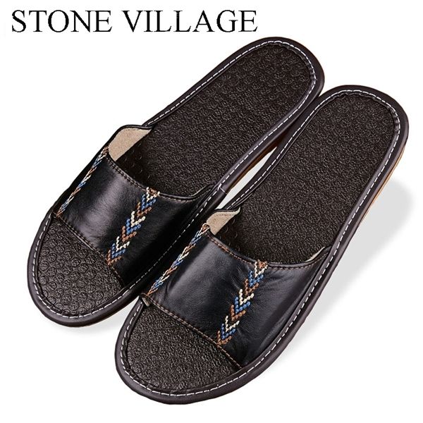 

2020 sheepskin genuine leather slippers anti-slip floor shoes non-slip interior fashion home slippers women men shoes y1120, Black