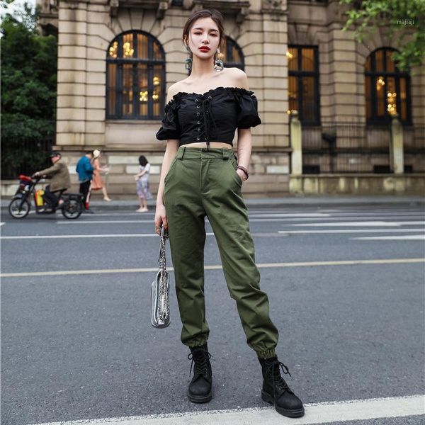 

women's pants & capris 2021 punk style women army green black khaki camo cargo trousers combat cool pockets fashion harem pants1, Black;white