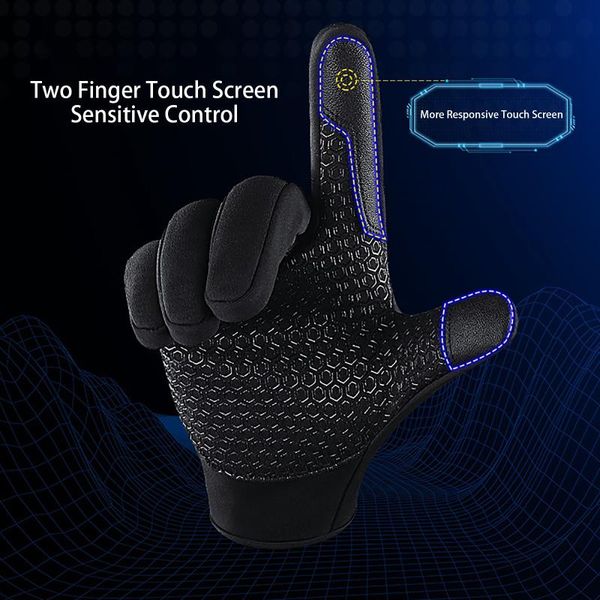 

five fingers gloves men' fall and winter mittens windproof waterproof sport anti slip ski cycling glove touchscreen warm, Blue;gray