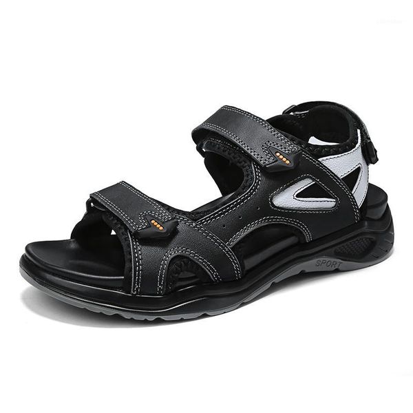 

new design mens luxury fashion beach sandals large size summer shoes non-slip platform genuine leather sandalias hombre sandales1, Black