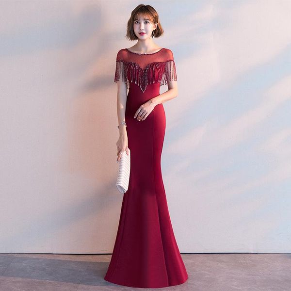 

ethnic clothing elegant bead string tassel mermaid dress evening gown dresses long lace vestidos, Red