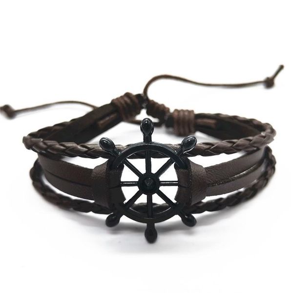 

braided handmade feather star black rudder handmade beads skull leather bracelets 10pcs/set men bracelets women fashion jllmbw, Golden;silver