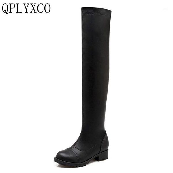 

boots qplyxco size 34-43 women over knee heels long botas warm autumn winter party zapatos mujer shoes 733-5a1, Black