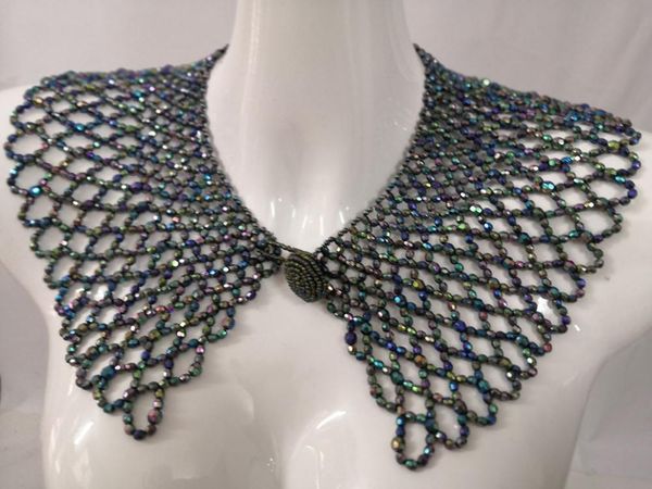 

scarves hand-crafted beading collar capelet, Blue;gray