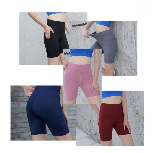 

yoga outfits women workout high waisted shorts leggings compression short athletic quick dry mesh breathable biker gym1, White;red