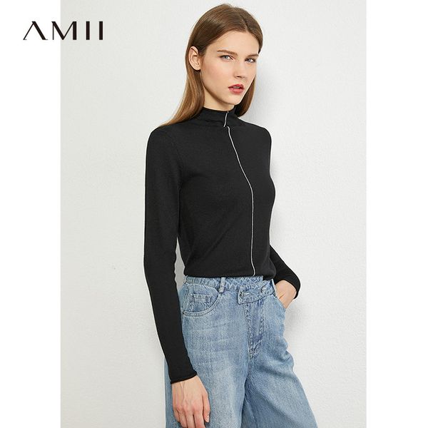 

amii minimalism autumn fashion women sweater solid thin slim fit turtleneck sweater female pullover 12040610 lj201126, White;black