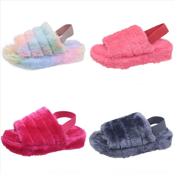 

grq plush australia wgg new pure wool fur plush fashion minion womens slippers shoes for girls slides treadlite shearling insole winter, Black