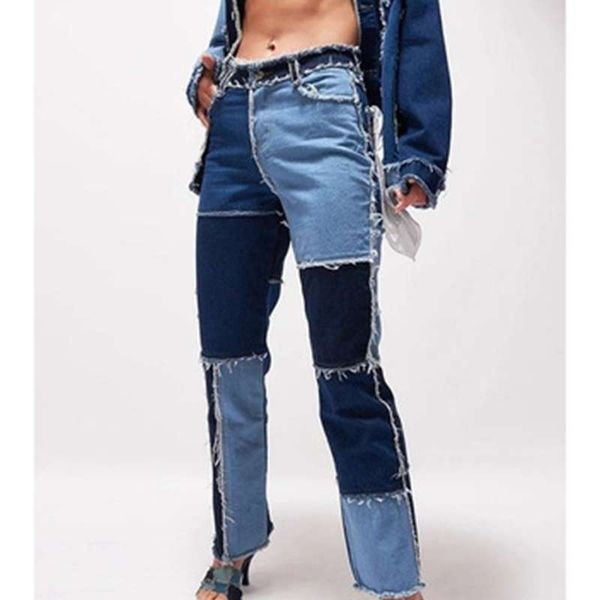 

yy1 fattening and large size high elastic raw edge women's stitching jeans, Blue