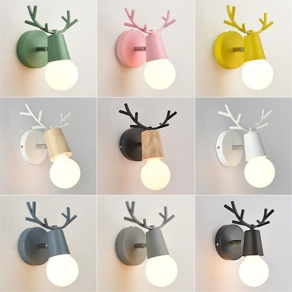 

nordic adjustable led wall lights colorful macaron antlers wall lamp bedroom sconce mounted children room decor lighting fixture1