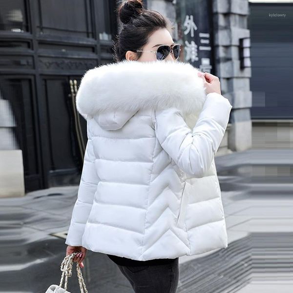 

plus size s-6xl women winter coat fake fur collar woman parka short outwear warm down jacket winter jacket female coat new 20201, Black