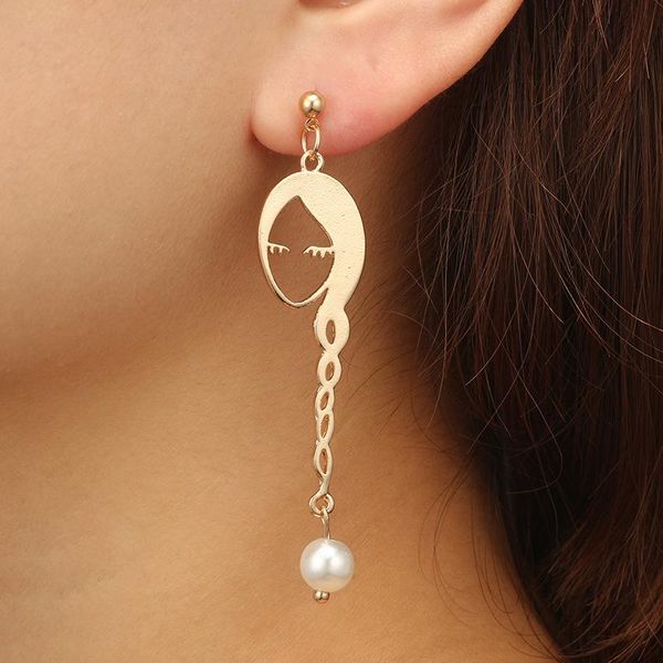 

1 pair personality geometric pearl face earrings female fashion alloy dangle earrings for women jewelry accessories, Silver
