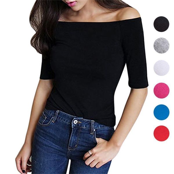 

women autumn t-shirts half sleeves off shoulder pullover slim fit casual ser88 drop shipping, White
