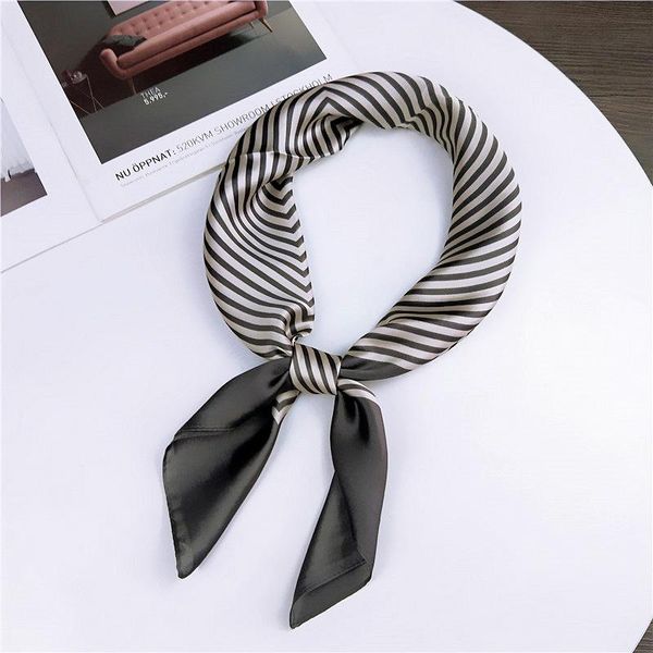 

women square scarf fashion striped print silk scarf satin neckerchief office lady headscarf bandana elegant small neck scarves jlltap, Black